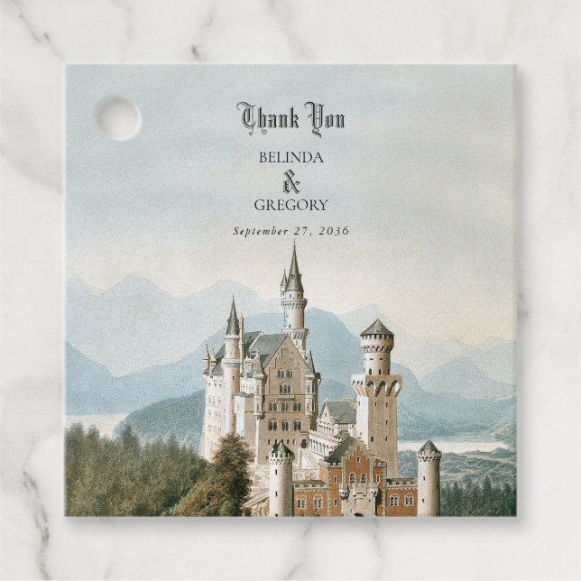 Étiquettes Cadeau Vintage Fairytale Castle Rustic Forest Mariage (Devant)