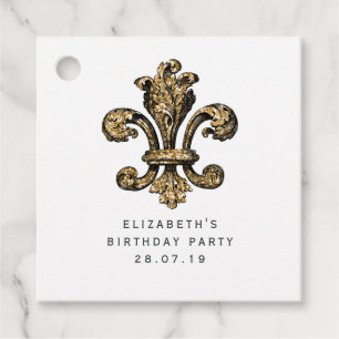 Étiquettes Cadeau Vintage noir et or Fleur de Lis Damask