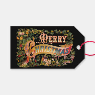 Étiquettes-cadeau Vintage Orné Coloré Floral Joyeux Noël