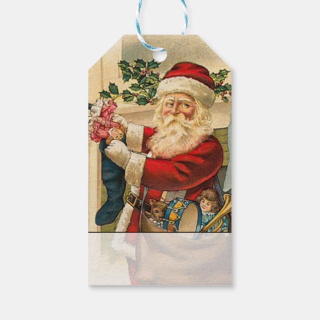 Étiquettes-cadeau Vintage Père Noël Stuffs Stockings Noël (Dos)