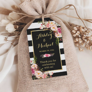 Étiquettes-cadeau Vintage rayures de recouvrement floral Mariage Mer