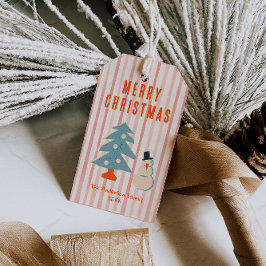 Étiquettes-cadeau Vintage rouge Noël amusant Illustré