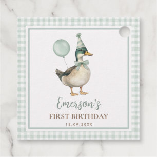 Étiquettes Cadeau Vintage Un Canard chanceux Sage Vert En vichy Anni
