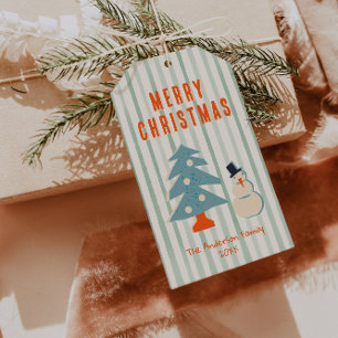 Étiquettes-cadeau Vintage Vert Noël Funky Fun Illustré