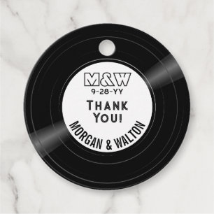 Étiquettes Cadeau Vinyl Record Monogramme Merci Blanc