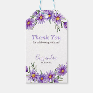 Étiquettes-cadeau Violet Aster Floral Merci d'anniversaire