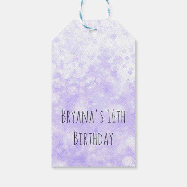 Étiquettes-cadeau Violet Étincelle Glam fête d'anniversaire Favorise (Dos)
