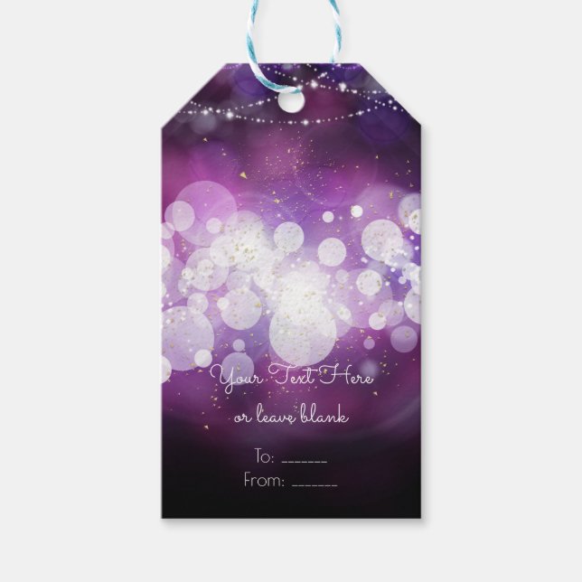 Étiquettes-cadeau Violet étincelle Lumière Glam Anniversaire Fête Fa (Devant)