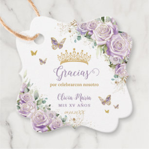Étiquettes Cadeau Violet Lilac Rose Floral Quinceanera 15 Bilingue