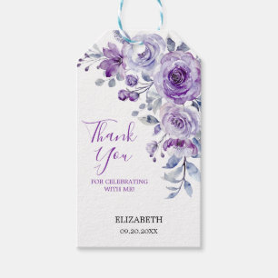 Étiquettes-cadeau Violet Rose verdure Floral Anniversaire Merci