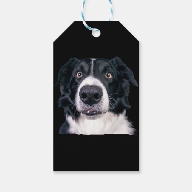 Étiquettes-cadeau Visage de chien noir et blanc (Devant)