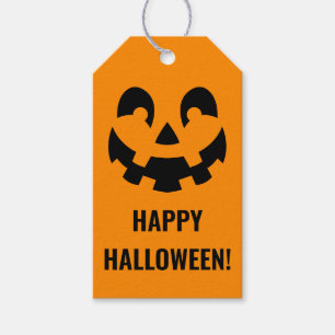 Étiquettes-cadeau Visage de citrouille Happy Halloween noir sur fond