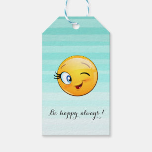 Étiquettes-cadeau Visage d'Emoji clin d'œil adorable - Soyez heureux