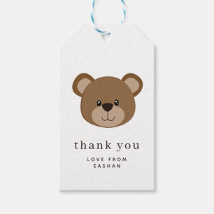 Étiquettes-cadeau Visage d'ours mignon Merci pour le 1er anniversa