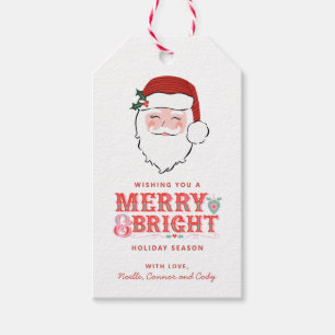 Étiquettes-cadeau Visage Père Noël joyeux   Joyeux et lumineux