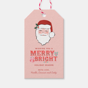 Étiquettes-cadeau Visage Père Noël joyeux   Joyeux et lumineux
