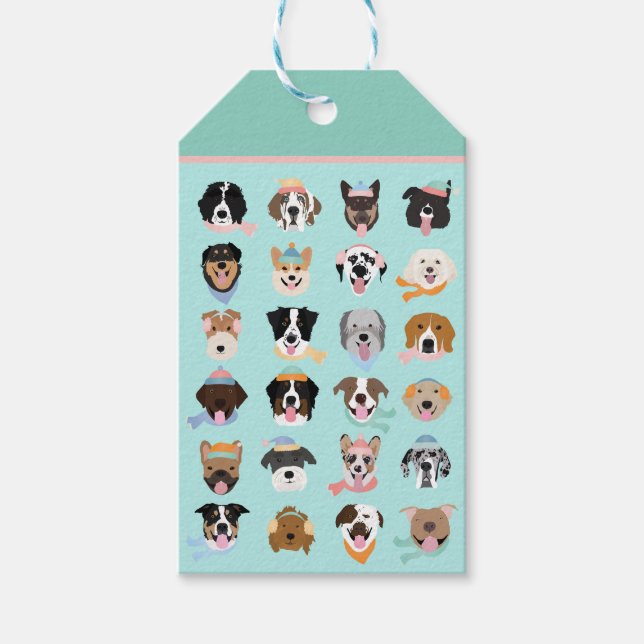 Étiquettes-cadeau Visages de chiens d'hiver (Devant)