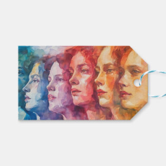 Étiquettes-cadeau Visages des femmes - Peinture aquarelle