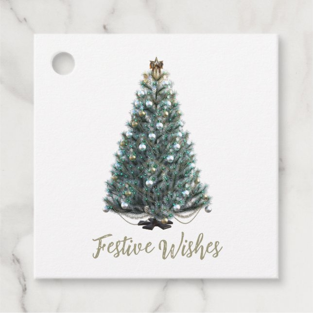 Étiquettes Cadeau Vœux de fête. Conception d'arbre de Noël (Devant)
