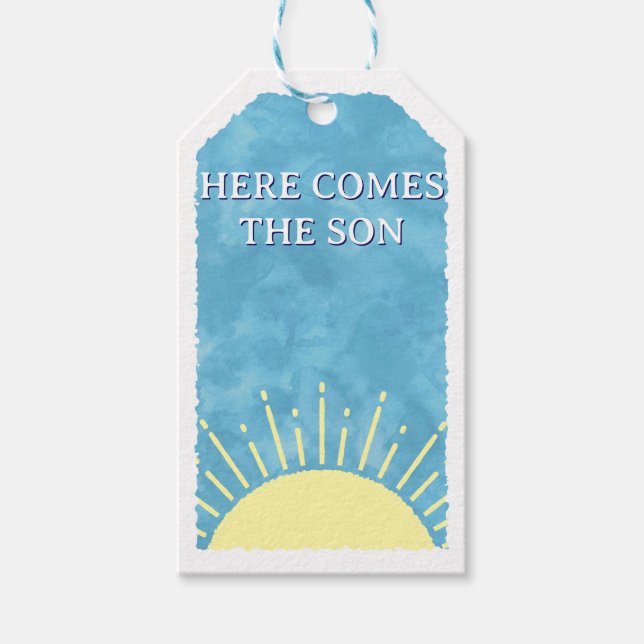 Étiquettes-cadeau Voici Le Baby shower Son Aquarelle Personnalisé (Devant)