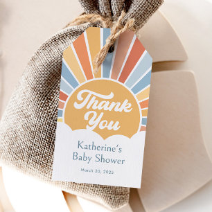 Étiquettes-cadeau Voici venir le fils Retro Sunshine Baby Shower
