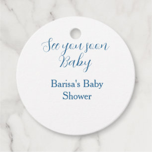 Étiquettes Cadeau voir bientôt baby shower bleu nom date simple