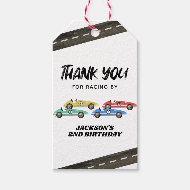 Étiquettes-cadeau Voiture de course Anniversaire Merci (Devant)