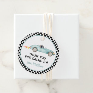 Étiquettes Cadeau Voiture de course bleue moderne Anniversaire