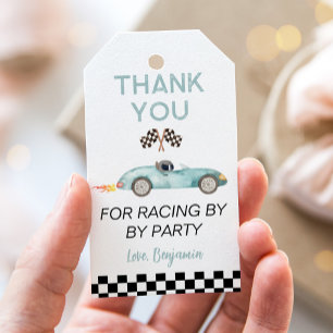 Étiquettes-cadeau Voiture de course bleue moderne Anniversaire