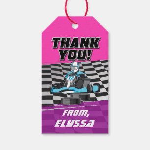 Étiquettes-cadeau Voiture de course de karting Filles Fête d'anniver