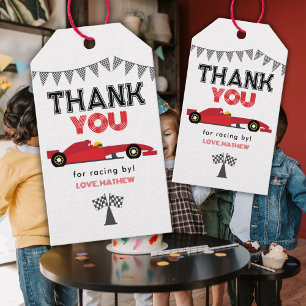 Étiquettes-cadeau Voiture de course rouge Anniversaire Toute fête d'