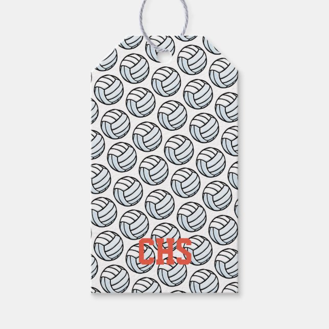 Étiquettes-cadeau Volleyball Sports Blanc Black Party Personnalisé (Devant)