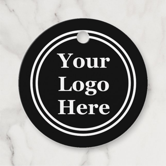 Étiquettes Cadeau Votre logo ici avec Cercles noirs et blancs (Devant)
