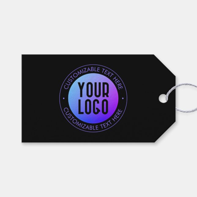 Étiquettes-cadeau Votre logo & moderne bleu & violet Ombre dégradant (Devant (Horizontal))