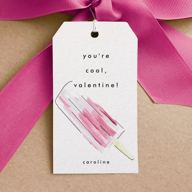 Étiquettes-cadeau Vous êtes la Saint-Valentin Cool (Watercolor pink popsicle Valentine's Day gift tag.)