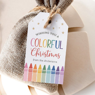 Étiquettes-cadeau Vous souhaitant un Noël Coloré Vacances Crayon