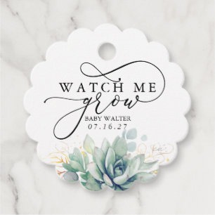 Étiquettes Cadeau Watch Me Grow - Succulents Baby shower de verdure
