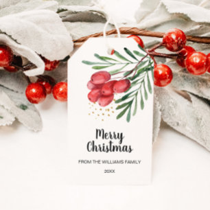 Étiquettes-cadeau Watercolor Berry et Branches Holiday