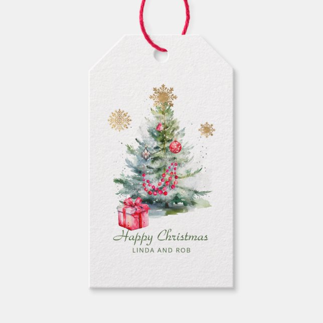 Étiquettes-cadeau Watercolor Elegant Snowflake Christmas (Devant)