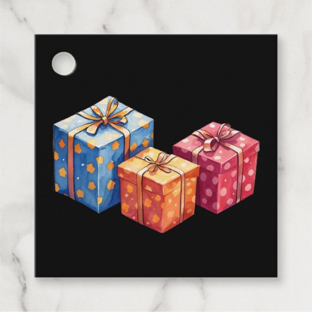 Étiquettes Cadeau Watercolor gift boxes  illustration square (Devant)