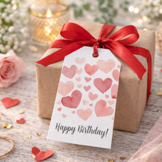 Étiquettes-cadeau Watercolor Hearts Birthday