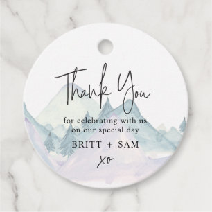 Étiquettes Cadeau Watercolor Mountain Pine Tree Mariage extérieur