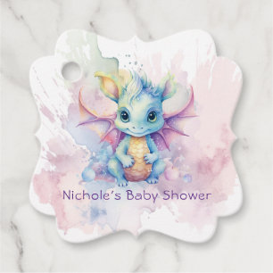 Étiquettes Cadeau Watercolor Pastel Dragon Girl Baby shower