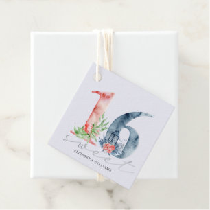 Étiquettes Cadeau watercolor script floral sweet sixteen préférence
