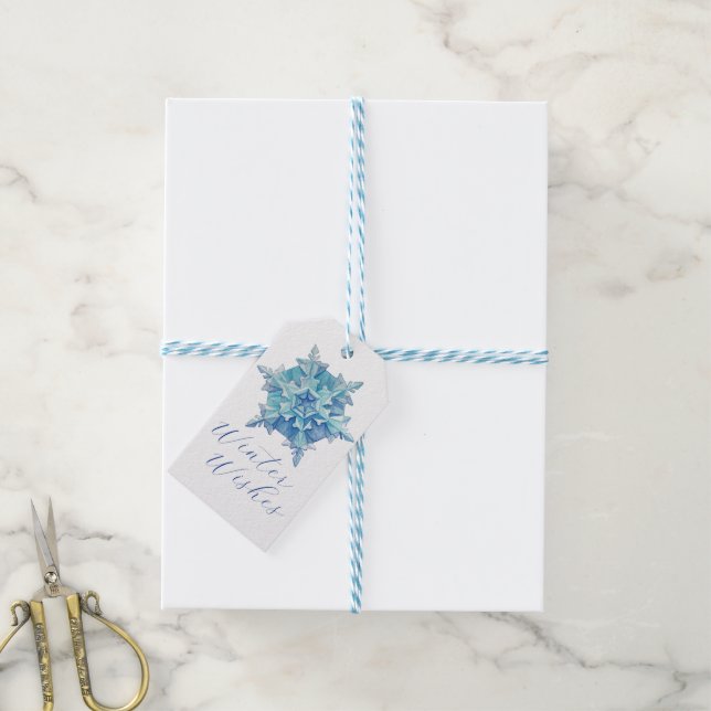 Étiquettes-cadeau Watercolor Snowflake (Avec de laficelle)