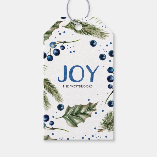 Étiquettes-cadeau Watercolor Winter Wreath Joyeux Noël (Devant)