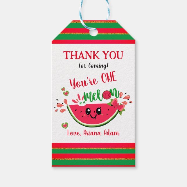 Étiquettes-cadeau Watermelon One dans un Melon Premier Merci d'anniv (Devant)
