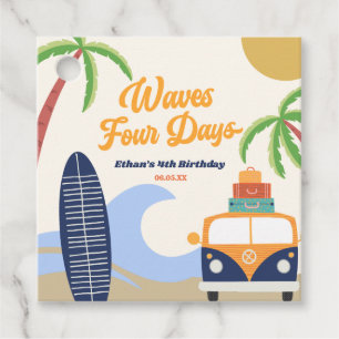 Étiquettes Cadeau Waves Four Days Surf Board 4th Birthday Party
