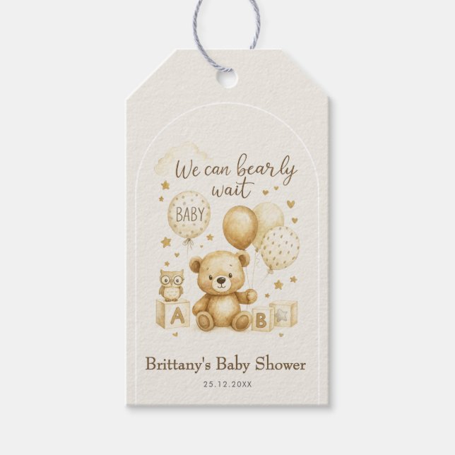 Étiquettes-cadeau We Can Bearly Wait Teddy Bear Baby Shower  (Devant)