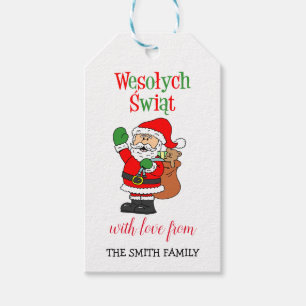 Étiquettes-cadeau Wesolych Swiat Polonais Santa Personnalisé Famille